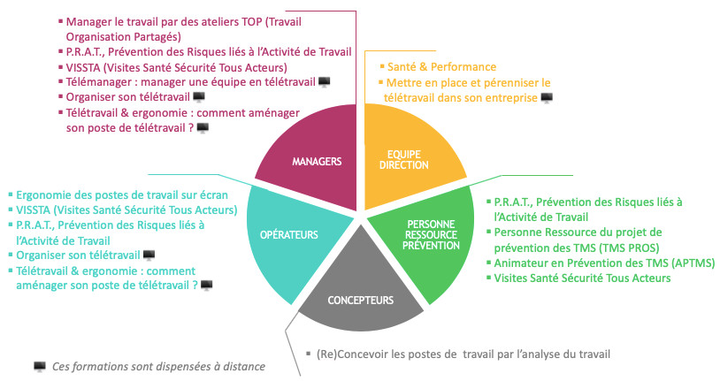 Liste des formations de Vicariance sous forme de schéma camembert : chaque formation est listée et raccorcée à son public